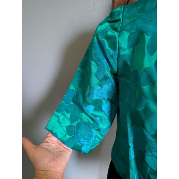 Vintage 60s Brocade Blue & Green Cropped Jacket, Formal Event Outfit - Picture 6 of 10